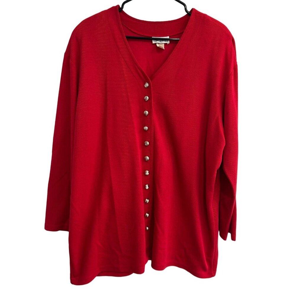 Vintage All Hours Womens Red Cardigan Sweater Button Detail Size Sz XL